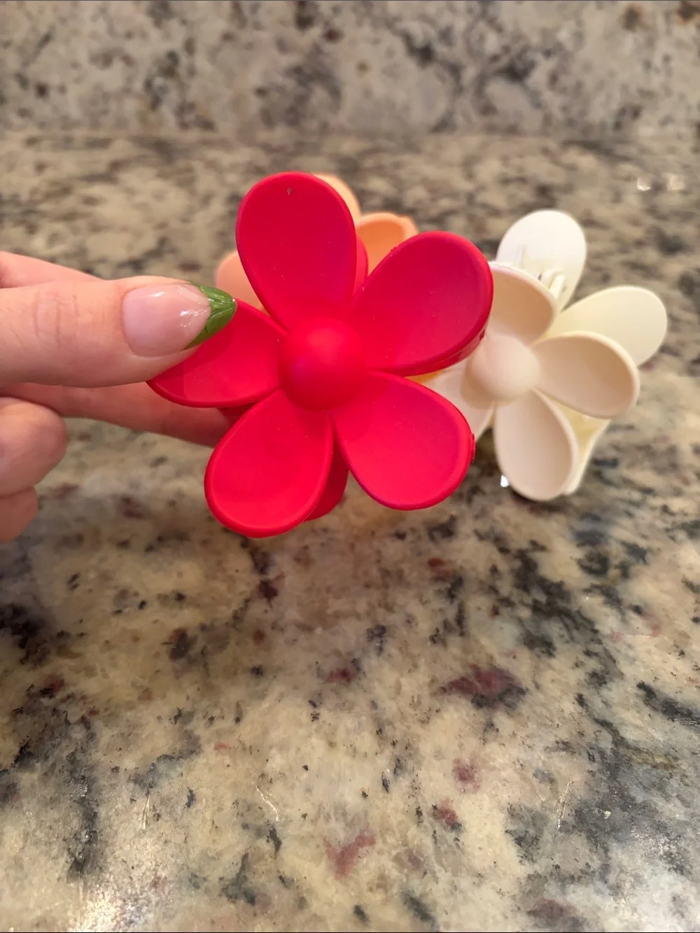 Flower Hair Clips - Red, Peach & White